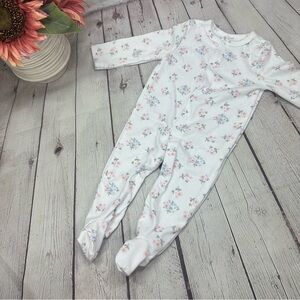 boutique Shabby Chic blue Pink floral snap front Footies One Piece sz 0-3M